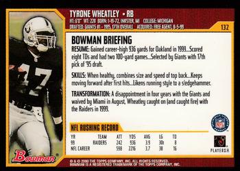 2000 Bowman #132 Tyrone Wheatley Back