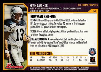 2000 Bowman #157 Kevin Daft Back