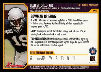 2000 Bowman #159 Deon Mitchell Back
