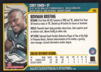 2000 Bowman #190 Corey Simon Back
