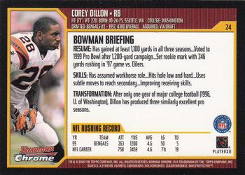 2000 Bowman Chrome #24 Corey Dillon Back