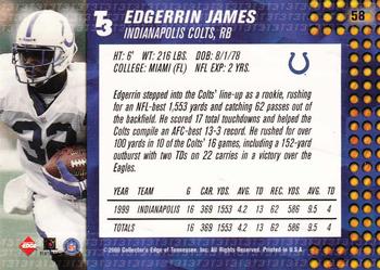 2000 Collector's Edge T3 #58 Edgerrin James Back
