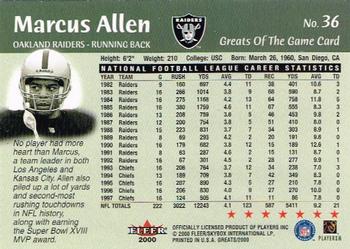 2000 Fleer Greats of the Game #36 Marcus Allen Back