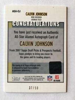 2007 Topps Draft Picks & Prospects - All-Star Alumni Autographs #ASA-CJ Calvin Johnson Back