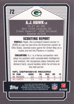 2007 Topps Draft Picks & Prospects - Chrome Bronze #72 A.J. Hawk Back