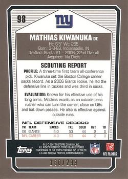 2007 Topps Draft Picks & Prospects - Chrome Silver #98 Mathias Kiwanuka Back