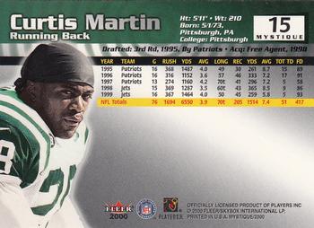 2000 Fleer Mystique #15 Curtis Martin Back
