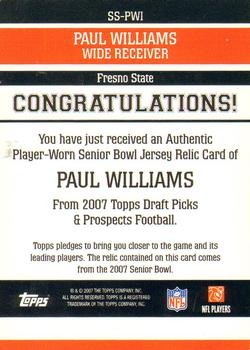 2007 Topps Draft Picks & Prospects - Senior Standout Jersey #SS-PWI Paul Williams Back