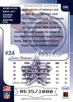 2000 Leaf Rookies & Stars #250 Demario Brown Back