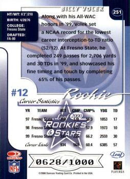 2000 Leaf Rookies & Stars #251 Billy Volek Back