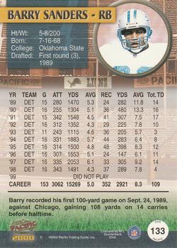 2000 Pacific #133 Barry Sanders Back