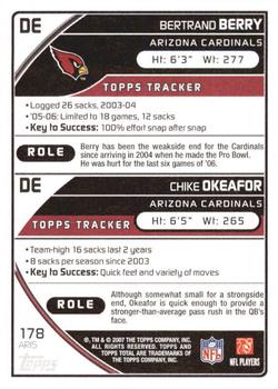 2007 Topps Total - 1st Edition Copper #178 Chike Okeafor / Bertrand Berry Back