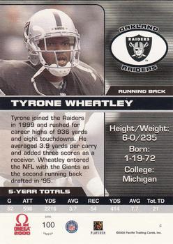 2000 Pacific Omega #100 Tyrone Wheatley Back