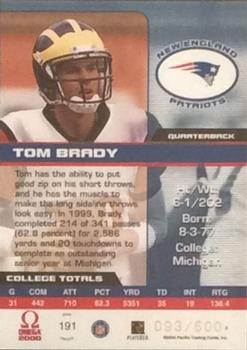 2000 Pacific Omega #191 Tom Brady Back