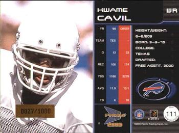 2000 Pacific Prism Prospects #111 Kwame Cavil Back