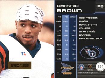 2000 Pacific Prism Prospects #194 Demario Brown Back