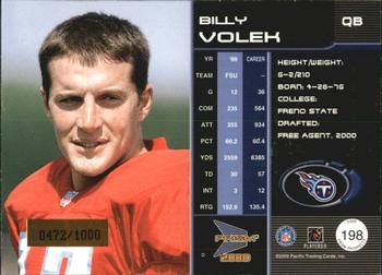 2000 Pacific Prism Prospects #198 Billy Volek Back