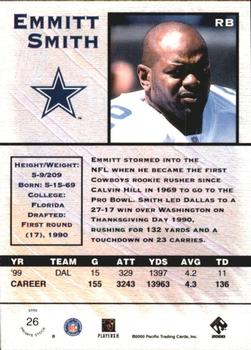 2000 Pacific Private Stock #26 Emmitt Smith Back