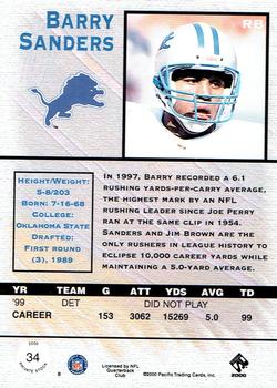 2000 Pacific Private Stock #34 Barry Sanders Back