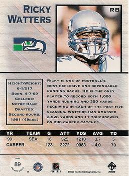 2000 Pacific Private Stock #89 Ricky Watters Back