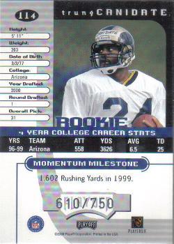 2000 Playoff Momentum #114 Trung Canidate Back