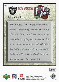 2007 Upper Deck - Football Heroes: Rookies #76 JaMarcus Russell Back