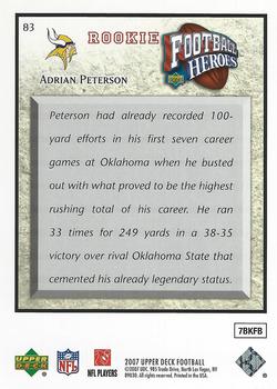 2007 Upper Deck - Football Heroes: Rookies #83 Adrian Peterson Back