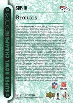2007 Upper Deck - Predictors: Super Bowl Champs #SBP-10 Denver Broncos Back