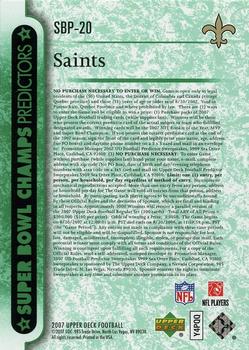 2007 Upper Deck - Predictors: Super Bowl Champs #SBP-20 New Orleans Saints Back