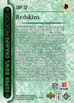 2007 Upper Deck - Predictors: Super Bowl Champs #SBP-32 Washington Redskins Back