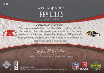 2007 Upper Deck Artifacts - AFC/NFC Apparel #AFC-RL Ray Lewis Back