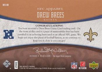 2007 Upper Deck Artifacts - AFC/NFC Apparel Bronze #NFC-DB Drew Brees Back