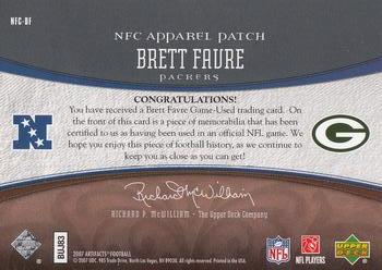 2007 Upper Deck Artifacts - AFC/NFC Apparel Patch #NFC-BF Brett Favre Back