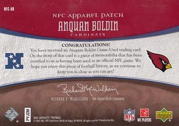 2007 Upper Deck Artifacts - AFC/NFC Apparel Patch Red #NFC-AB Anquan Boldin Back