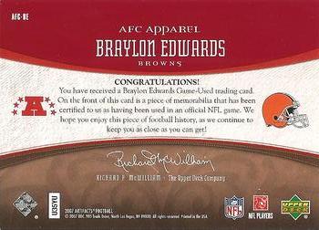 2007 Upper Deck Artifacts - AFC/NFC Apparel Red #AFC-BE Braylon Edwards Back