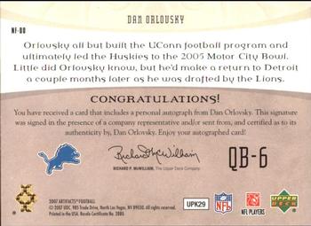 2007 Upper Deck Artifacts - NFL Facts Autographs #NF-DO Dan Orlovsky Back