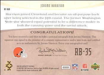 2007 Upper Deck Artifacts - NFL Facts Autographs #NF-HAR Jerome Harrison Back