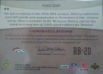 2007 Upper Deck Artifacts - NFL Facts Autographs #NF-TR Travis Henry Back