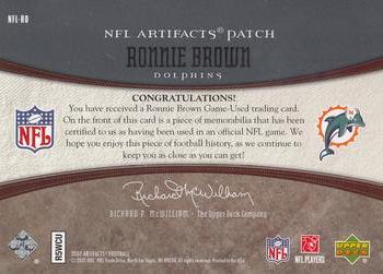2007 Upper Deck Artifacts - NFL Artifacts Patch #NFL-RO Ronnie Brown Back