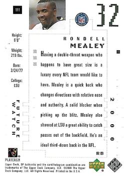 2000 SP Authentic #111 Rondell Mealey Back