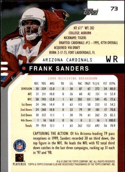 2000 Stadium Club #73 Frank Sanders Back