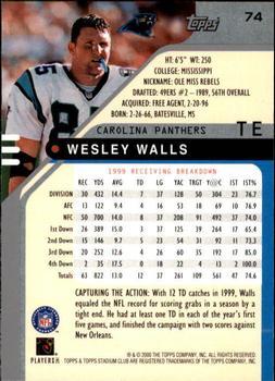 2000 Stadium Club #74 Wesley Walls Back