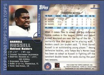 2000 Topps #2 Darrell Russell Back