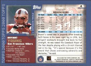 2000 Topps #4 Bryant Young Back