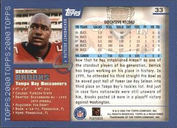2000 Topps #33 Derrick Brooks Back