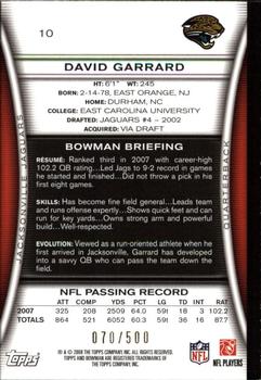 2008 Bowman - Blue #10 David Garrard  Back