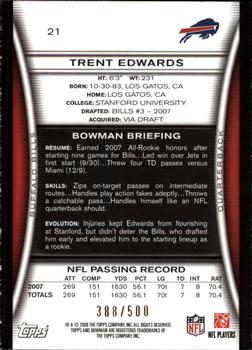 2008 Bowman - Blue #21 Trent Edwards  Back