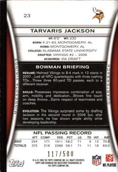 2008 Bowman - Blue #23 Tarvaris Jackson  Back
