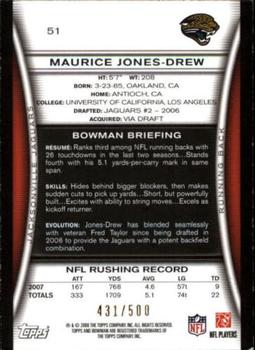 2008 Bowman - Blue #51 Maurice Jones-Drew  Back