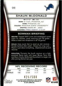 2008 Bowman - Blue #98 Shaun McDonald  Back